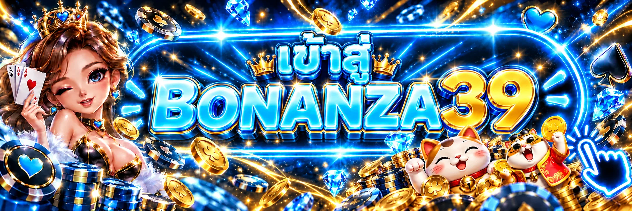 หน้าเข้าสู่ BONANZA39 พร้อมองค์ประกอบคาสิโนสีน้ำเงินทอง